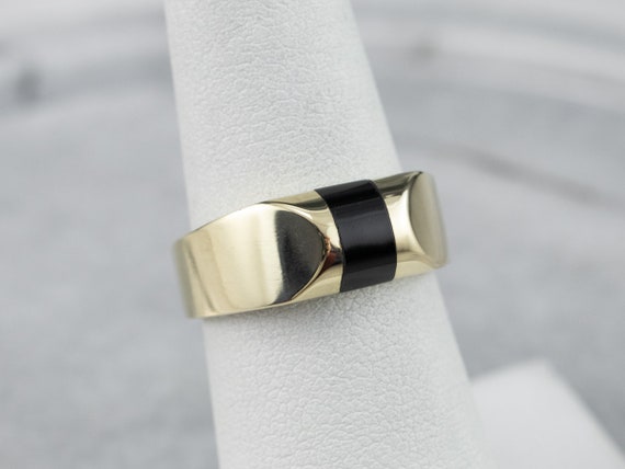 Unisex Black Onyx Statement Ring, Yellow Gold Ony… - image 7