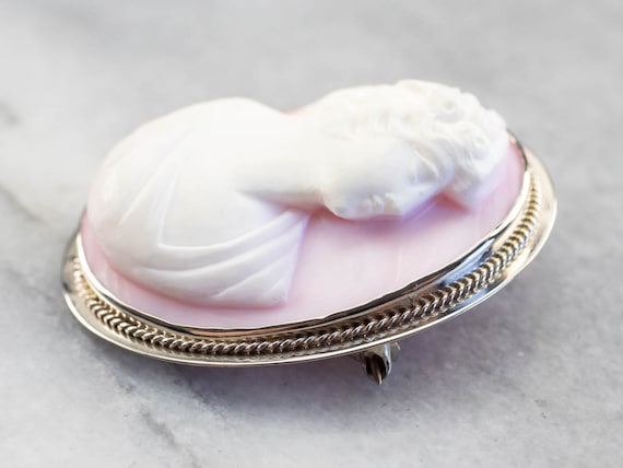 Pink Shell Cameo Brooch or Pendant, Oval Cameo Pe… - image 3