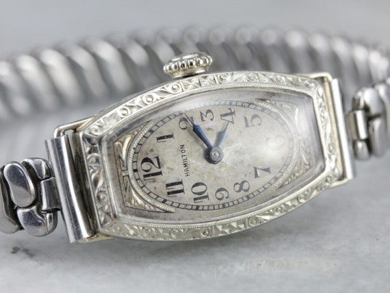 1930's Hamilton Wrist Watch, White Gold Watch, La… - image 3