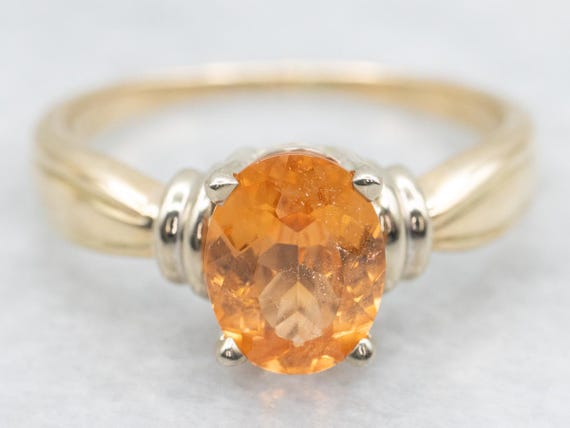 14K Two Tone Gold Orange Garnet Solitaire Ring - image 1