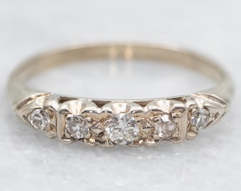 Anillo de boda vintage de oro blanco de 18 quilates con diamantes, anillo apilable para aniversario