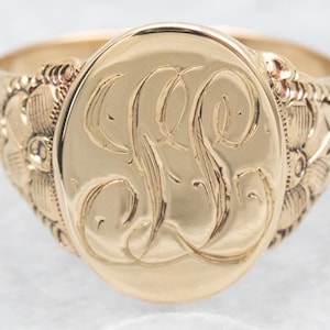 Yellow Gold &quot;LL&quot; Monogrammed Signet Ring, Victorian Signet Ring, Gold Signet Ring, Gold Monogrammed Ring, Ornate Signet Ring A52509