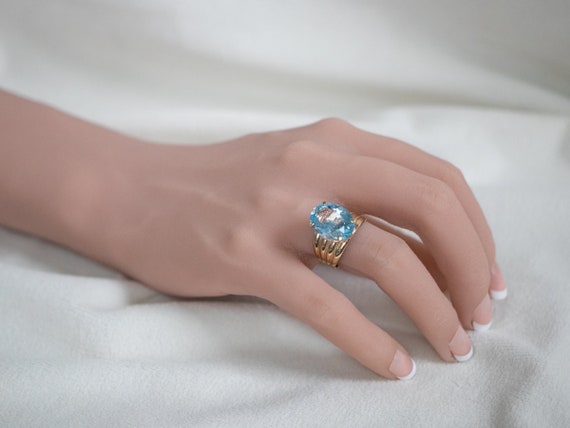Blue Topaz Cocktail Ring, Yellow Gold Topaz Ring,… - image 10