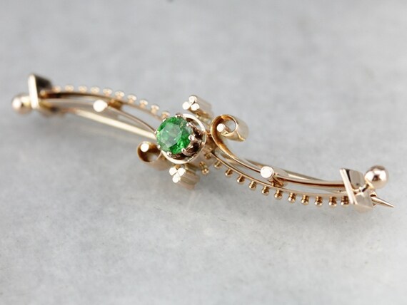 Vintage Green Garnet Gold Bar Pin, Victorian Revi… - image 2
