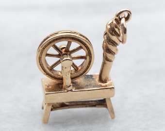 9Ct Gold Spinning Wheel Charm, Moving Pendant