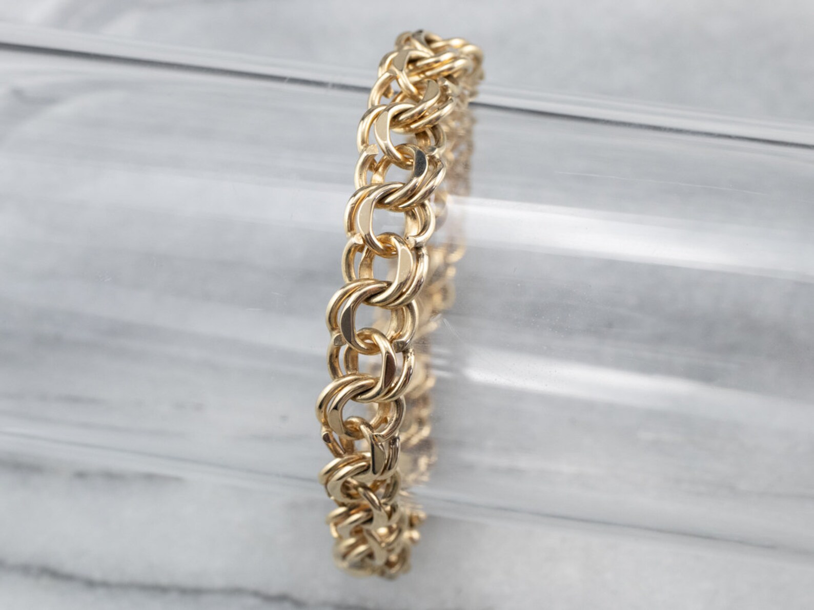 14K Gold Chain Bracelet Charm Bracelet Double Link Chain Etsy