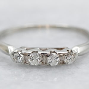 Vintage Diamond White Gold Band, Diamond Wedding Ring, Anniversary Ring, Stacking Band, Four Diamond Band, Stacking Ring A37379