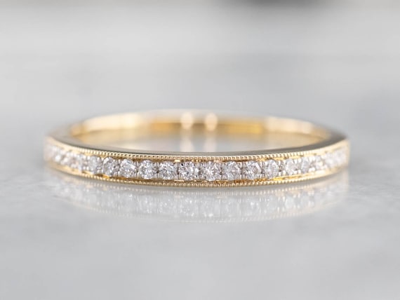 Diamond Wedding Band Yellow Gold Band Anniversary Band Stacking