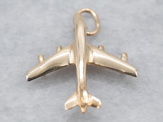 Vintage Yellow Gold Airplane Charm, Airplane Pend… - image 2