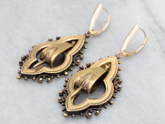 Etruscan Revival Gold Drop Earrings, Victorian Dr… - image 3