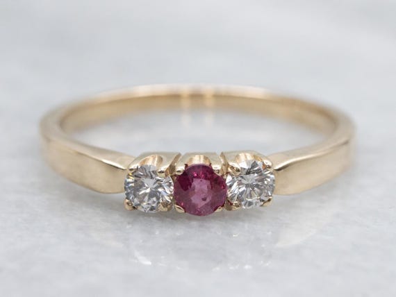 Ruby Diamond 14K Yellow Gold Three Stone Annivers… - image 1