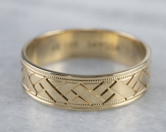 14K Yellow Gold Braided Wedding Band, Unisex Stacking Ring