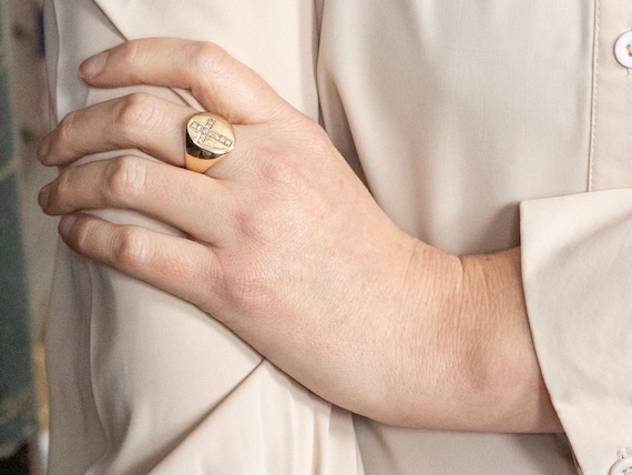 14K Yellow Gold Diamond Cross Ring, Unisex Statem… - image 4