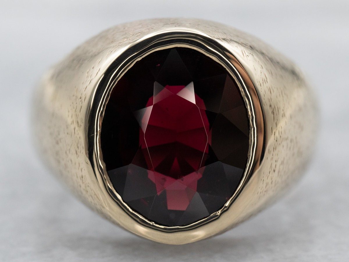 Men s 1950s Crosby Garnet Ring Yellow Gold Garnet Ring Mens Vintage Jewelry Right Hand Ring Garnet Birthstone Garnet Jewelry A5152