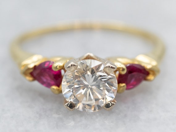 Diamond and Ruby Engagement Ring, Yellow Gold Dia… - image 1