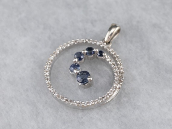 Sapphire and Diamond Spiral Pendant, Sapphire Lay… - image 1