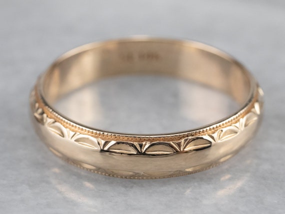 Mid Century Gold Wedding Band, Unisex Wedding Ring, Pattern