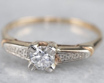 Vintage Floral 14K Gold Diamond Engagement Ring, .31 Carat Solitaire