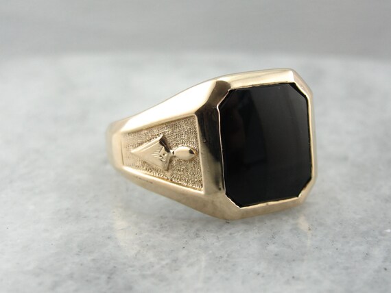 Subtle Masonic Symbols Vintage Mens Black Onyx Ring N4tj3h R Etsy
