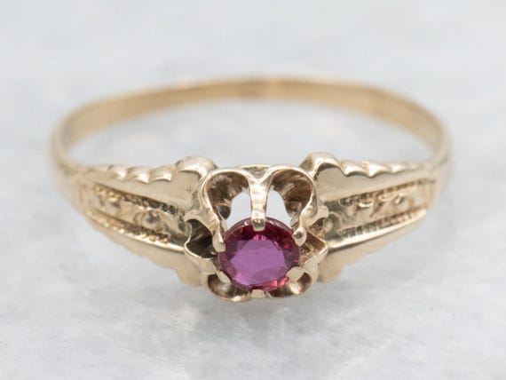 Victorian Ruby Solitaire Ring, 10K Yellow Gold, J… - image 1