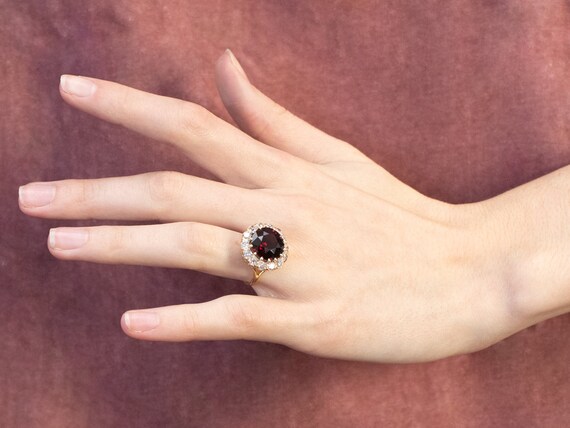 14K Gold Garnet Diamond Statement Ring, 9.40 Carat - image 10
