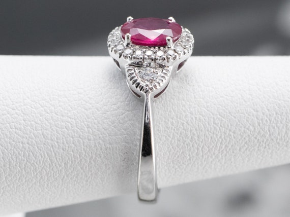 18K White Gold Ruby Diamond Halo Ring, Anniversar… - image 9