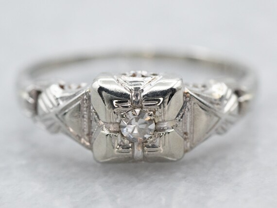 Vintage Diamond Engagement Ring, Diamond Solitair… - image 1