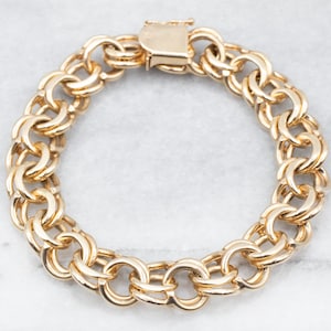 14K Gold Chain Bracelet, Charm Bracelet, Double Link Chain Bracelet ...