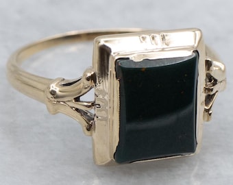 Bloodstone Solitaire Vintage Yellow Gold Ring