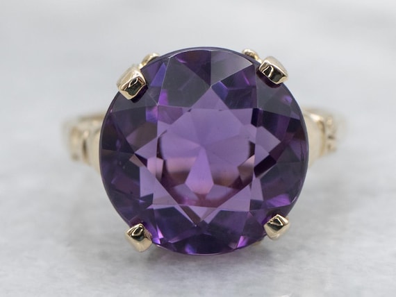 14K Gold Amethyst Statement Ring, 7.80 Carat, Siz… - image 1