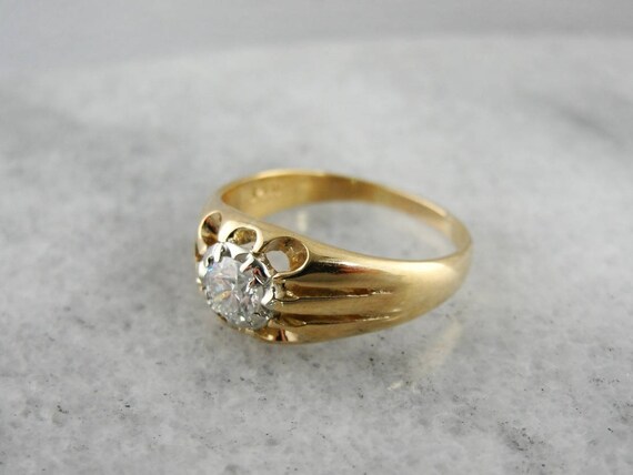 Vintage Diamond Belcher Solitaire, Mixed Era Yell… - image 2