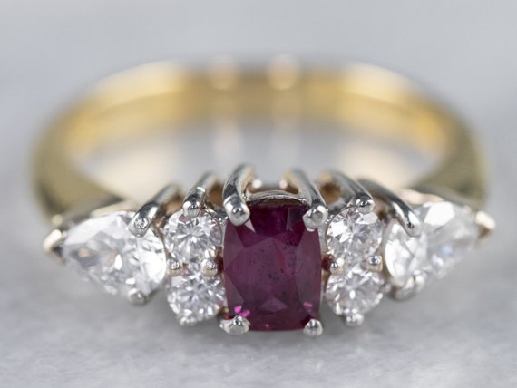 Ruby Diamond Engagement Ring, Ruby 18K Gold Ring,… - image 2