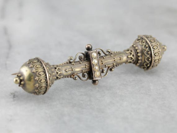 Etruscan Revival Gothic Victorian Gold and Pearl … - image 2