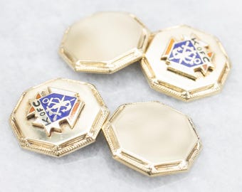 Gemelos antiguos de oro de 14 quilates de los Caballeros de Colón, con escudo esmaltado.