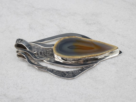 Large Pear Agate Pendant, Sterling Silver Artisan… - image 4