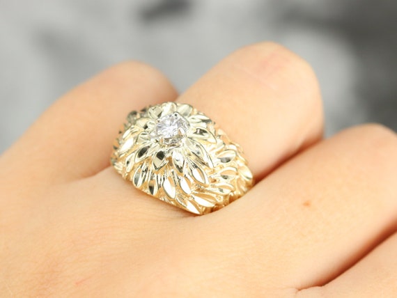 14K Yellow Gold Floral Diamond Ring, .20 Carat So… - image 7