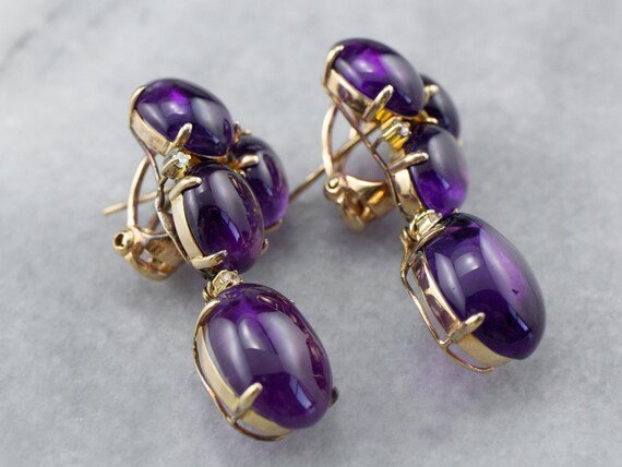 Amethyst Cabochon Drop Earrings, Amethyst and Dia… - image 4