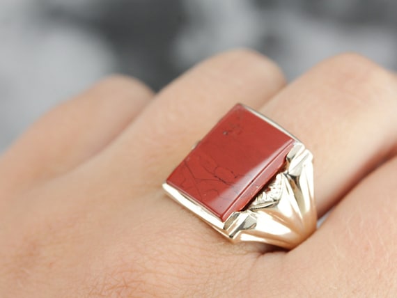 Vintage Red Jasper Men's Ring, Retro Era Jasper R… - image 7