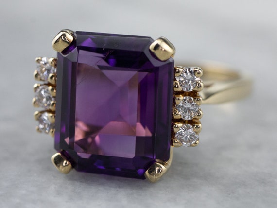Amethyst and Diamond Ring, Yellow Gold Amethyst Ri