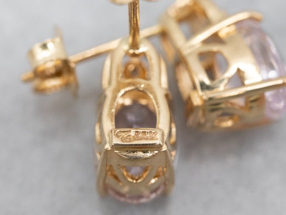 Yellow Gold Kunzite Stud Earrings with Diamond Ac… - image 4
