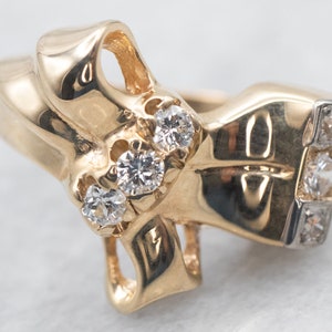 Anillo de diamantes con lazo de oro vintage, anillo de diamantes con lazo de estilo retro, anillo de diamantes con lazo, anillo de compromiso, regalo de aniversario A32034