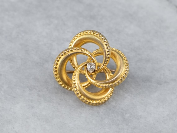 Antique 10K Gold Diamond Lover's Knot Brooch, Anniversary Gift
