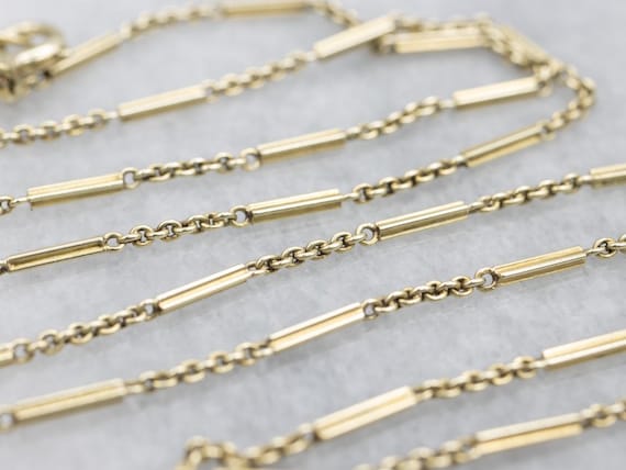 14K Green Gold Bar and Rolo Link Chain, 27 Inch