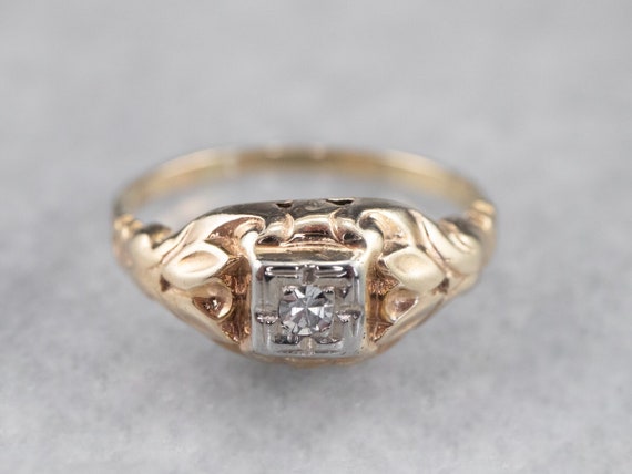 Vintage 1940's Retro 14 Karat Yellow & White Gold 0.36 Carat Diamond  Engagement Ring - WeilJewelry