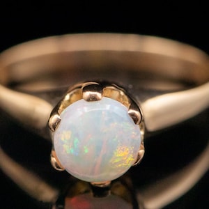 Antique Opal Solitaire Ring, Opal Estate Ring, Yellow Gold Opal Ring, October Birthstone, Right Hand Ring, Birthday Gift A52550