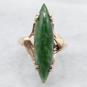 Yellow Gold Marquise Cut Jade Solitaire Ring, Yellow Gold Jade Solitaire Ring, Jade Solitaire Ring, Yellow Gold Jade Ring, Jade Ring A33235