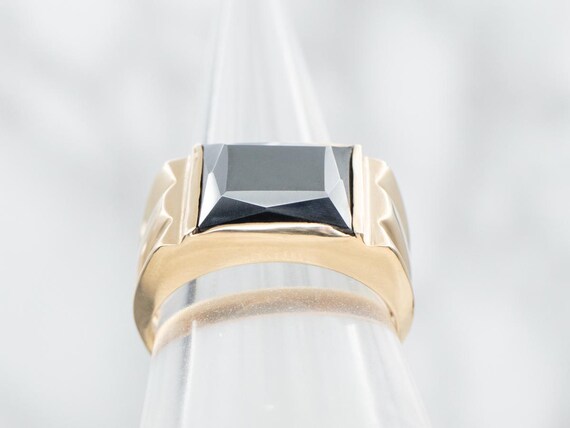 10K Yellow Gold Hematite Ring, Rectangular Solita… - image 3