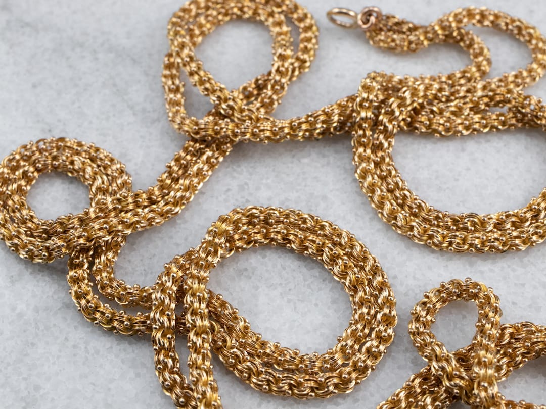 Antique 14K Yellow Gold Opera Length Chain Necklace, 62 Inches - Etsy