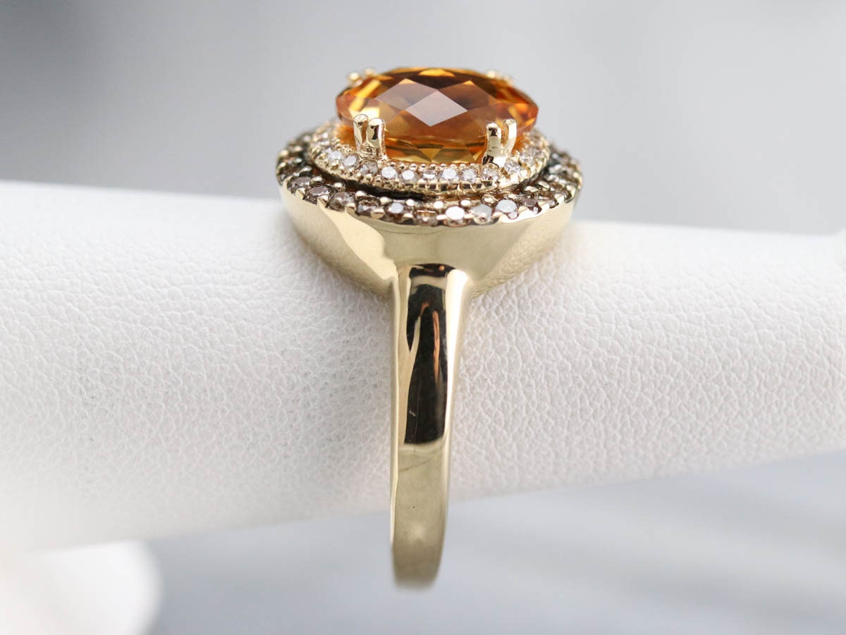 LeVian Citrine and Diamond Halo Cocktail Ring Yellow Gold | Etsy