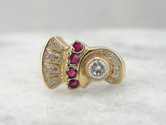Vintage Ruby and Diamond Cocktail Ring from the R… - image 1